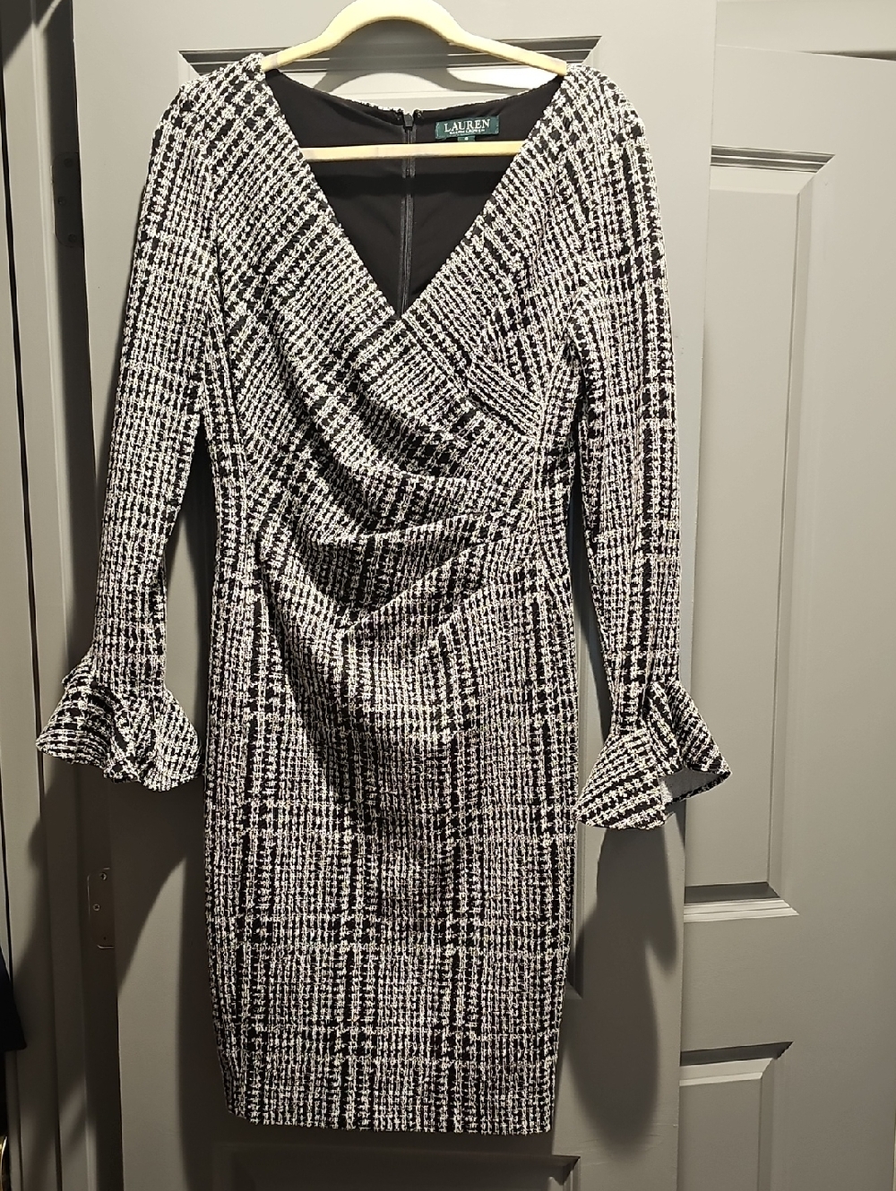 Lauren Ralph Lauren Black and White Plaid Wrap-Style Dress